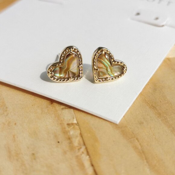 NEW Kendra Scott Ari Heart Abalone Shell Stud Earrings Gold - Picture 2 of 3
